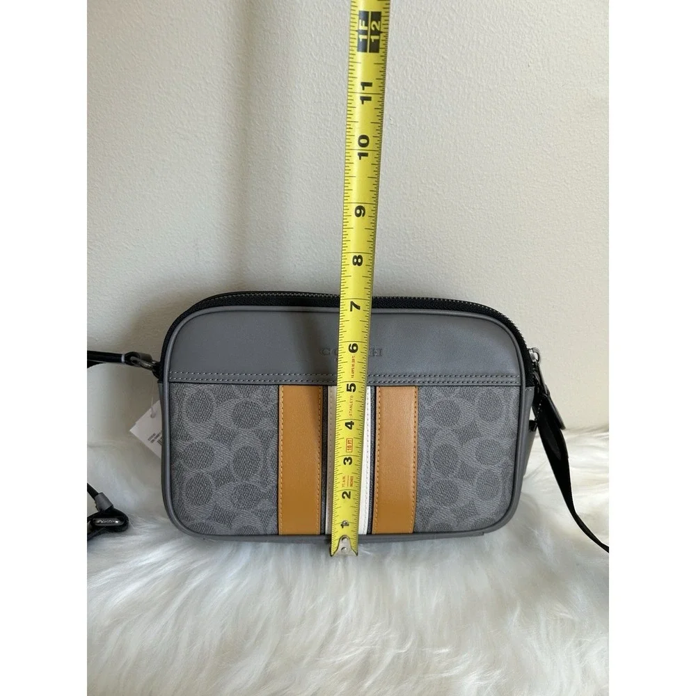 Coach Graham Grey Ochre Signature Canvas Varsity Stripe‎ Crossbody Bag NEW
